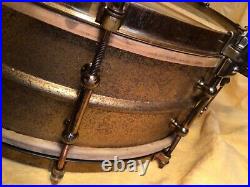 VERY NICE LUDWIG GOLD SUPER SNARE DRUM w CALF & GUT c1930 5x14 a SOLDERED BRASS