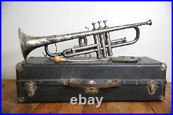 Vintage Antique JW York Sons Trumpet with hard case and mouthpiece Parts Repair