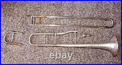 Vintage JW York & Sons Silver-Plate Professional Trombone with Case 100 Year Old