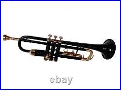 WEEKEND SALE Brand New Black Brass Bb FLAT Trumpet Free Case+Mouthpiece