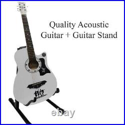 White Classic 6string 4/4 Size 38 Acoustic Guitar Pack With Stand + Accessories