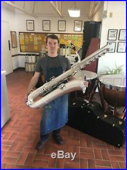 Wonderful Buescher Bass Saxophone, 100% Original Silver, No Dents, All New Pads